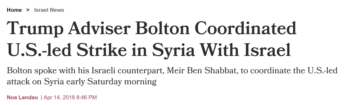 Haaretz Bolton coordinated with Israel